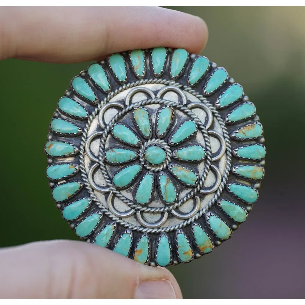 Larry Moses Begay Navajo‎ Sterling Silver Blue Green Cluster Turqiouse Pendant
